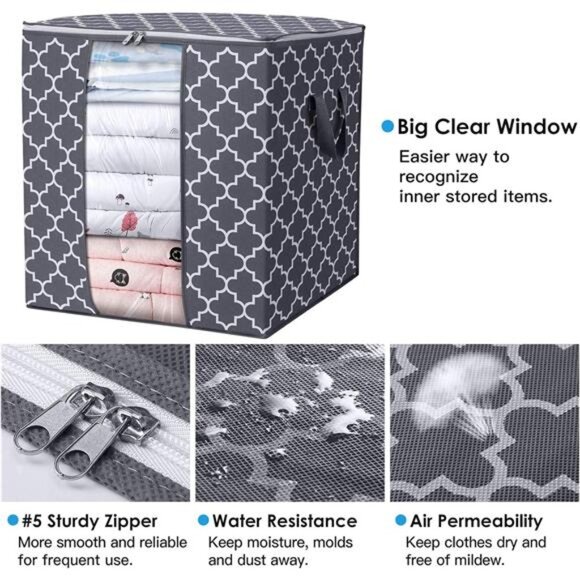 Storage Bags [3 Pack/100L] Large Blanket Clothes Organization and Storage - Picture 4 of 7